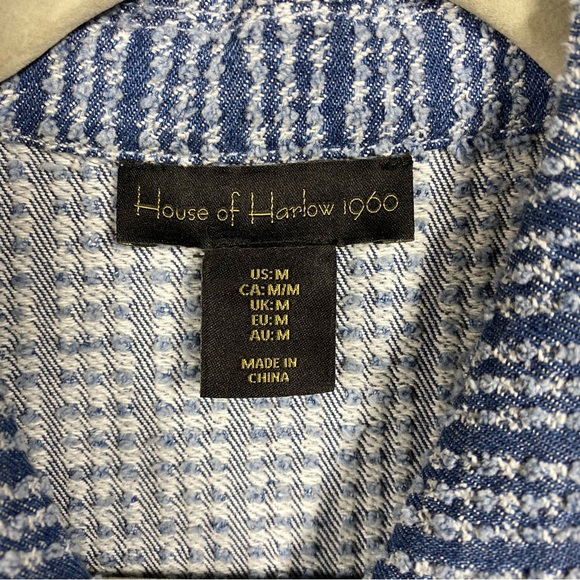 House of Harlow Cropped Nubbly Short Sleeve Jacket Accent Pearl Button Sz M Blue - Picture 5 of 7